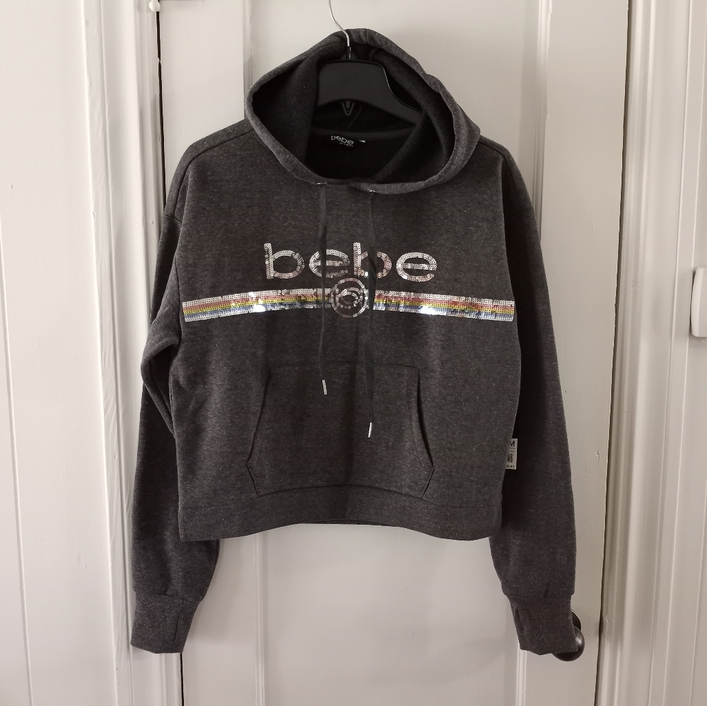 Bebe Sport Cropped Pullover Hoodie Women's Medium NWT